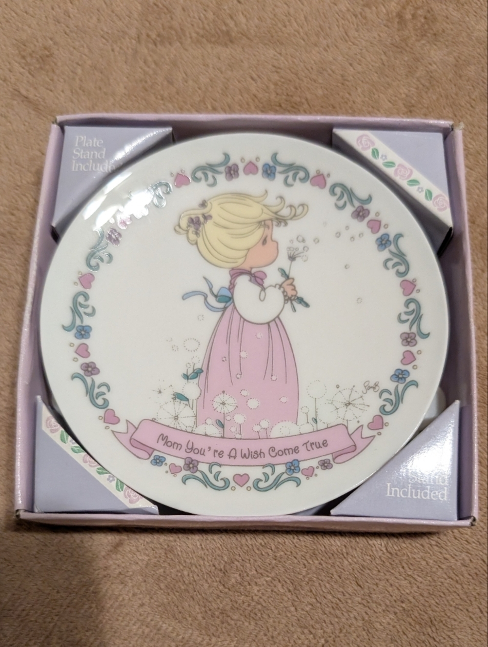 Precious Moments 1993 "Mom You're A Wish Come True" Porcelain Mini Plate & Stand